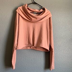 Adjustable Cowl Neck Waffle Shirt